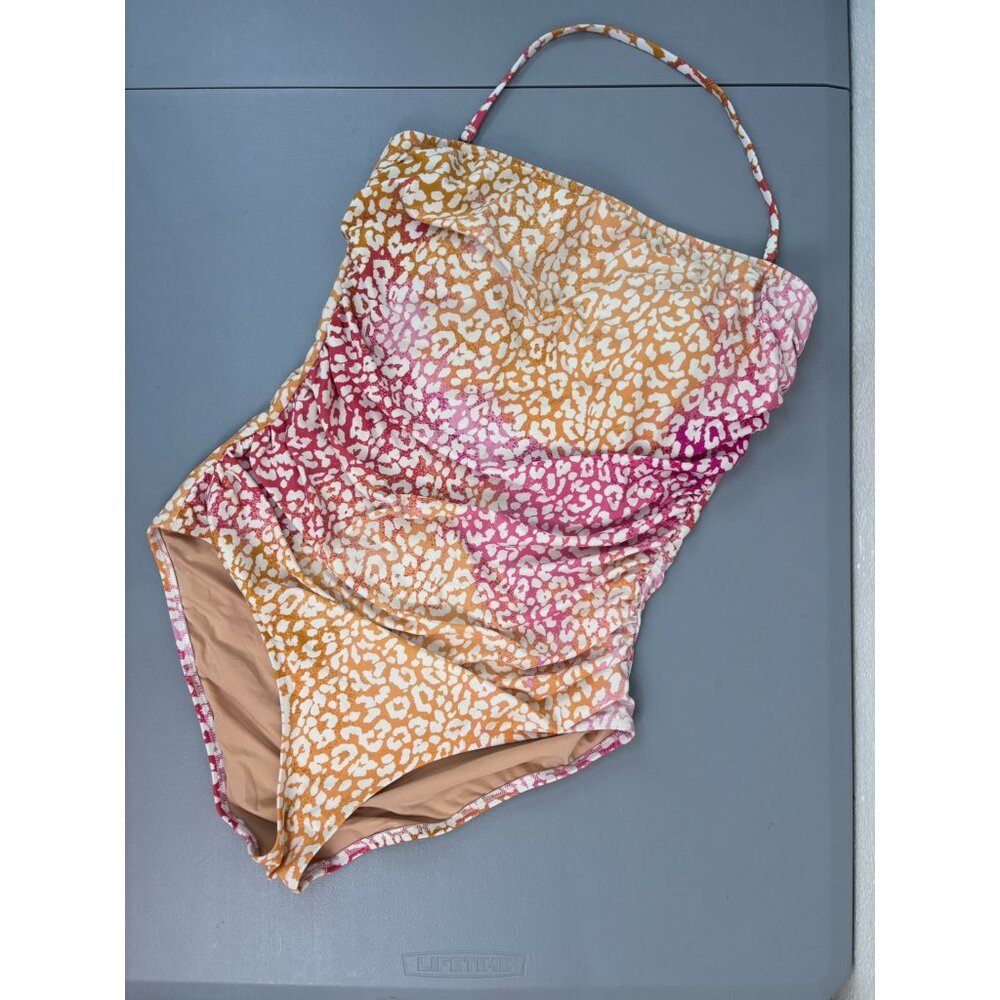 J. Crew women's large pink orange ombre‎ halter one piece swimsuit built in bra